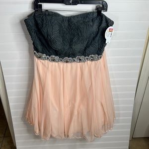 Gray Swirl Bodice and Pink Chiffon Skirt Rhinestone Accents